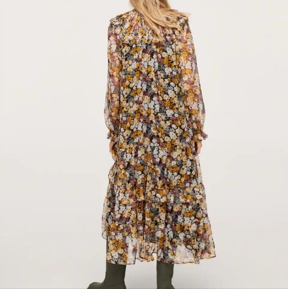 Mango Brown and Yellow Ruffled Tiered Sundress - Picture 2 of 16